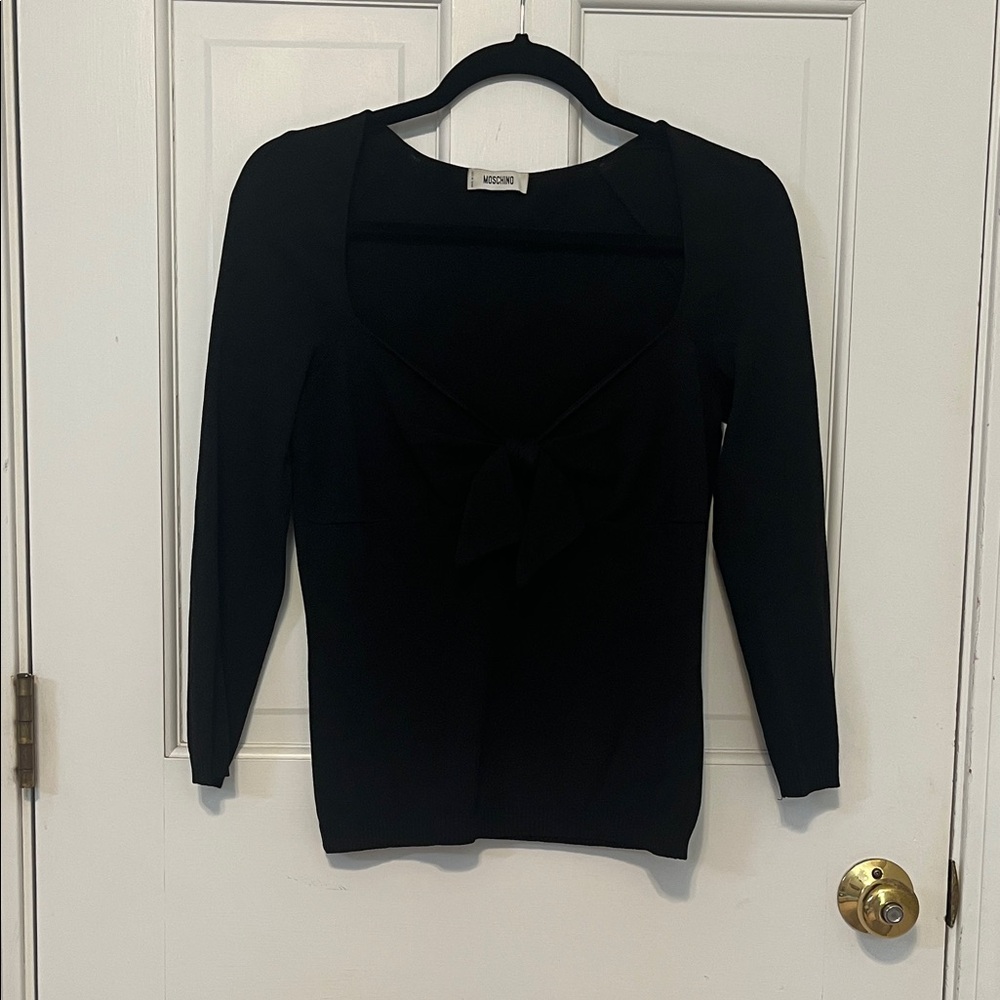 Moschino Black Long Sleeve Tie Front Sweater Top